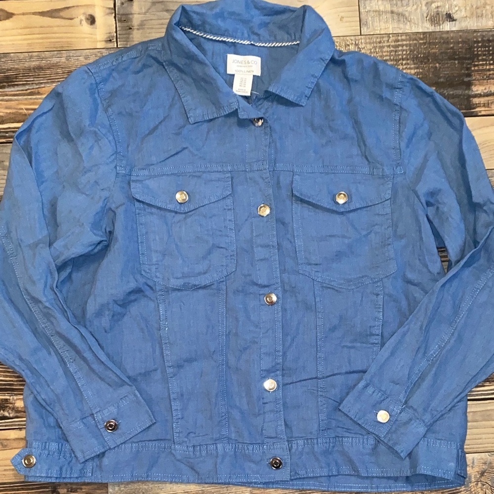 NWT Jones New York Linen Shirt Jacket Shacket in Blue